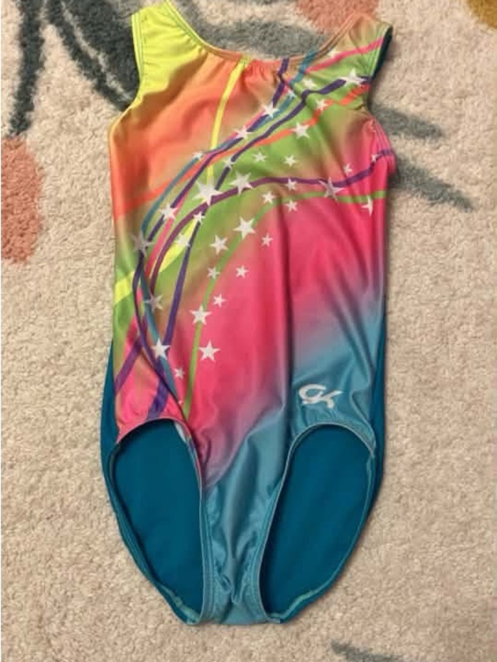 GK Neon Gradient Star Gymnastics Leotard - Pink, Teal, Yellow, Green